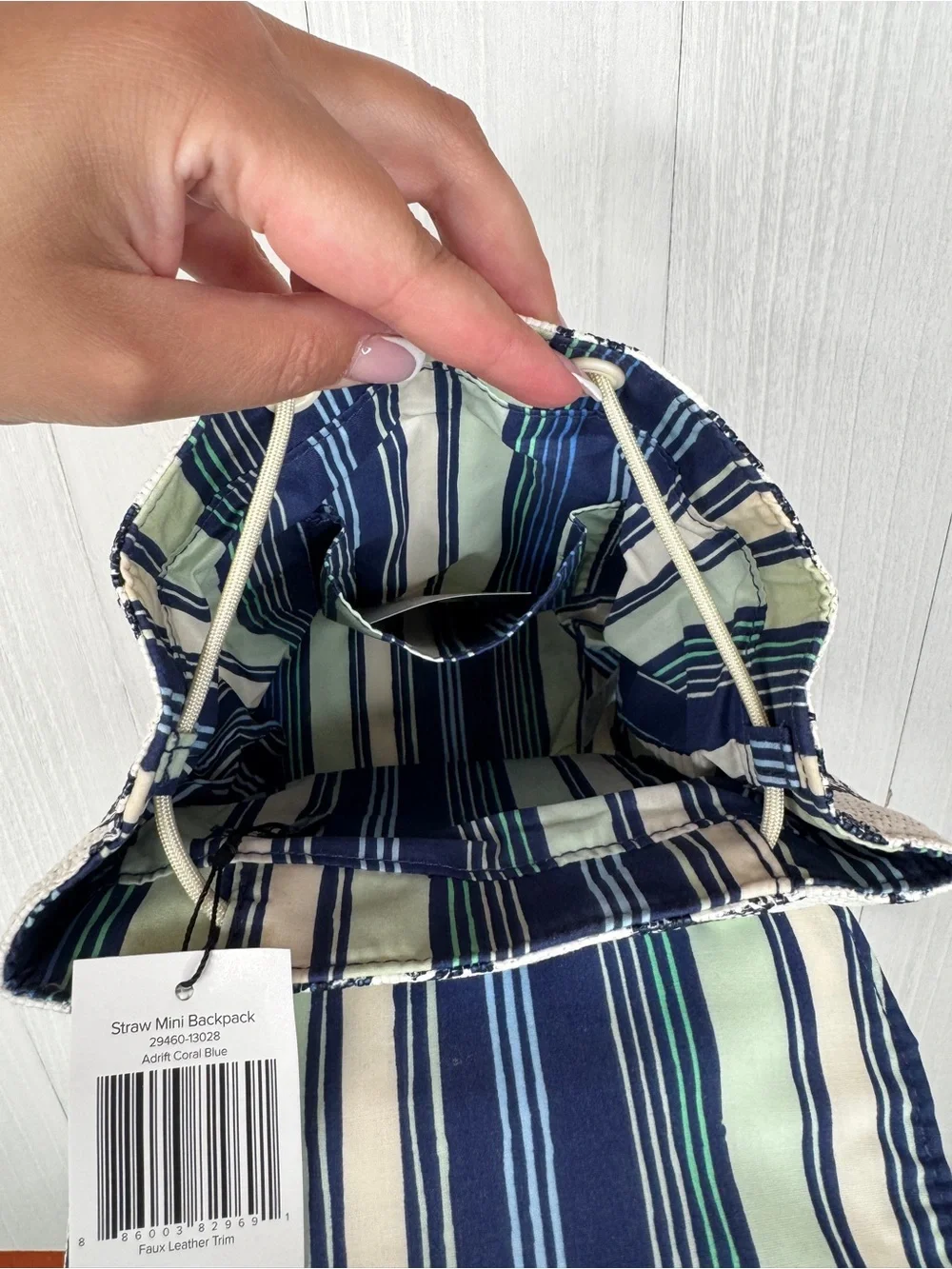 Vera Bradley Straw Mini Backpack in Adrift Coral Blue